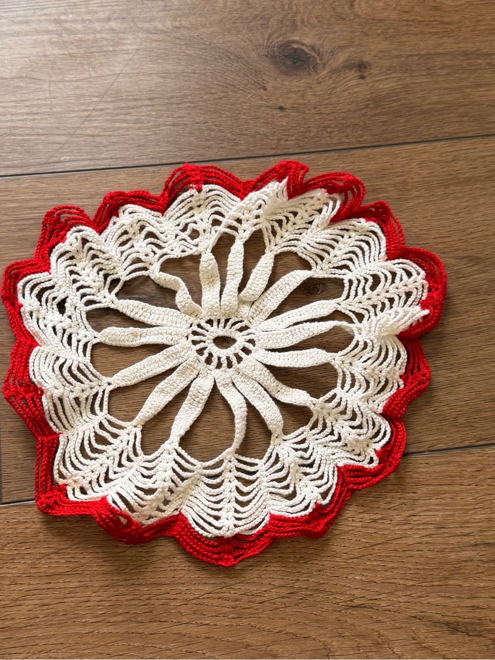 Crochet Doily in White and Red